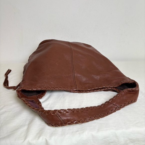 LUCKY BRAND Genuine Leather Large Boho Whipstitch Hobo Shoulder Bag Purse - Picture 8 of 16